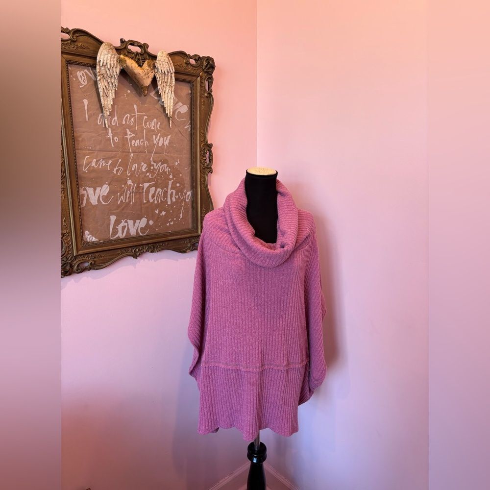 Anthropologie Easel Pink Cowl Neck Bat Sleeve Sweater - Picture 3 of 9
